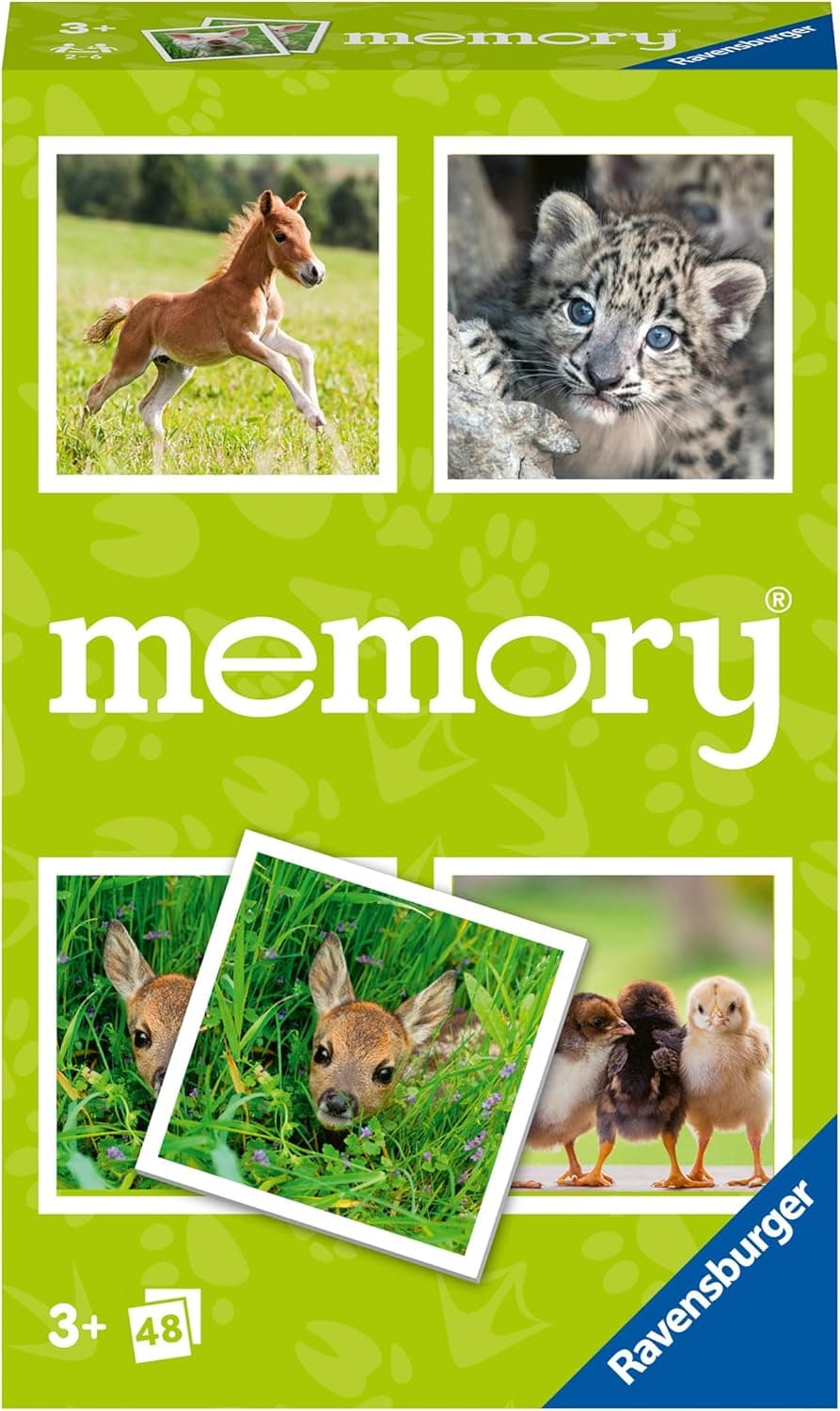 Ravensburger 22458 – Tierbaby Memory®, Le Jeu Classique pour Les Fans d'animaux, Jeu de mémoire pour 2 à 6 Joueurs à partir de 3 Ans