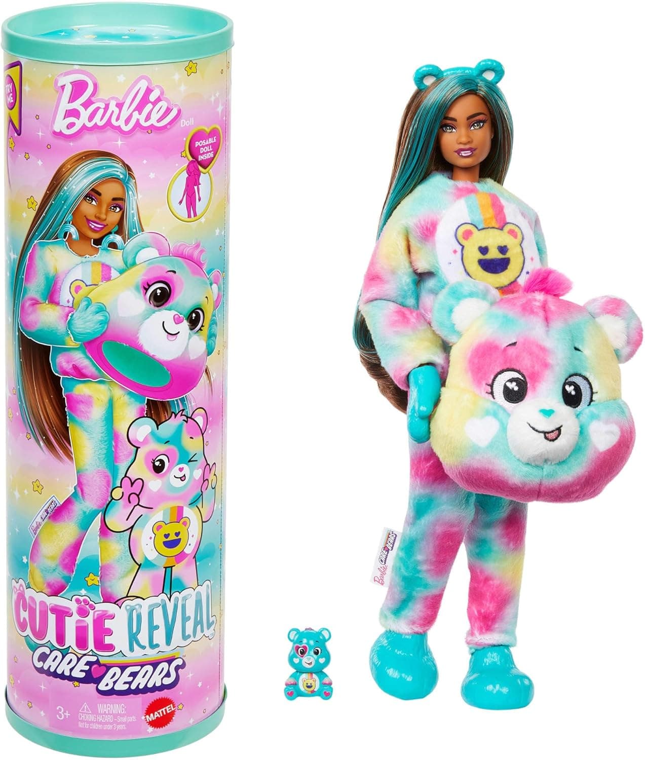 Barbie PoupĂ©e Cutie Reveal Bisounours, avec Costume en Peluche Touradieuse et 10 Surprises, y Compris Changement de Couleur et Mini Ours, JFV62